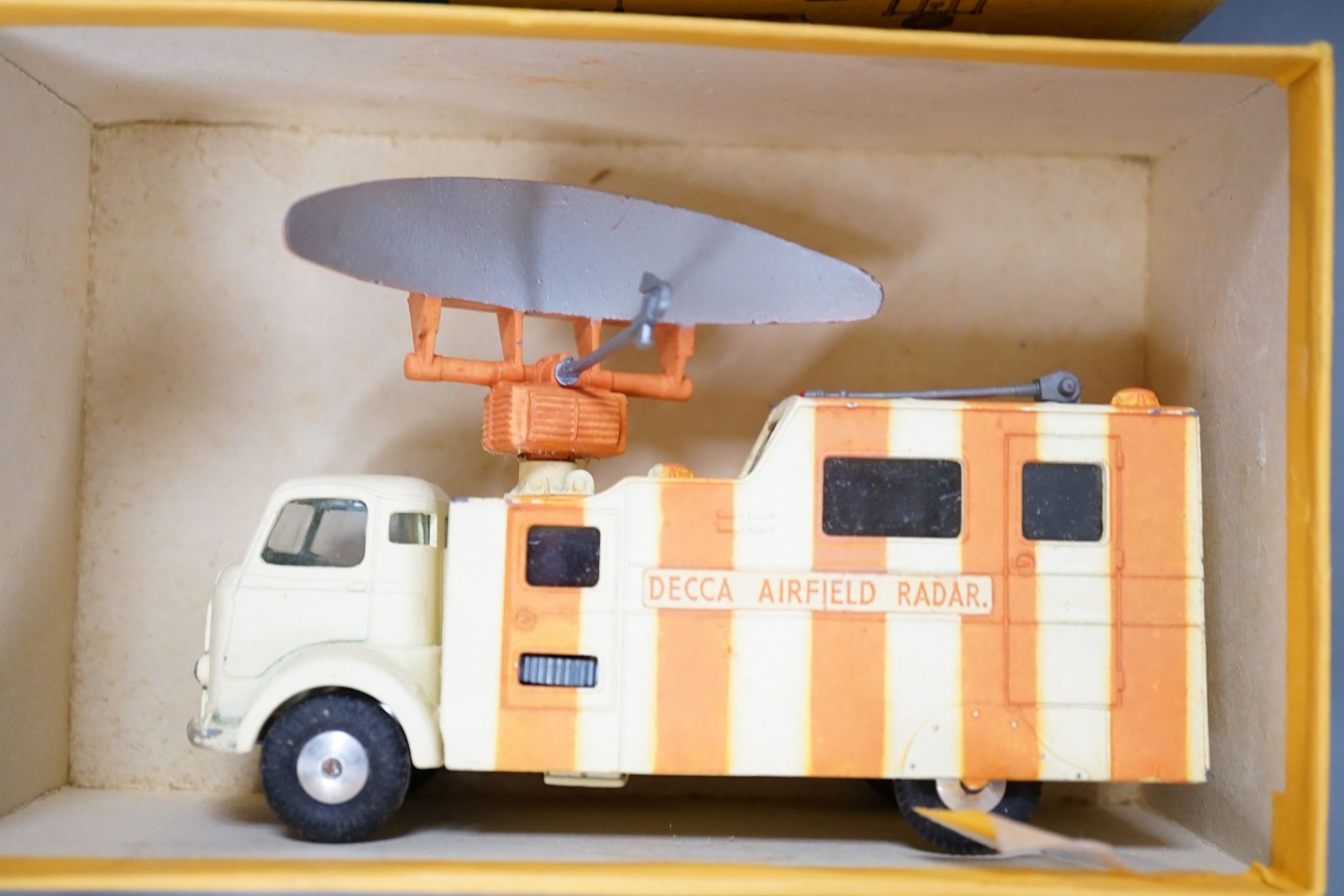 A Corgi 1106 Decca mobile airfield radar, a 1102 Euclid TC-12 tractor with dozer blade and Gift Set 4 bloodhound guided missile with ramp trolley and RAF Land Rover, all boxed